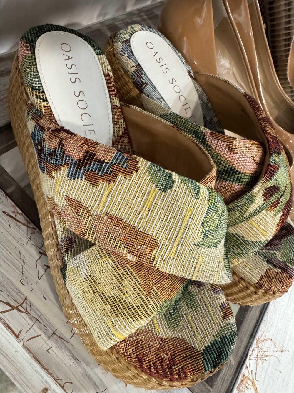 Oasis Socie Floral Yellow Green Espadrille Platform Sandals